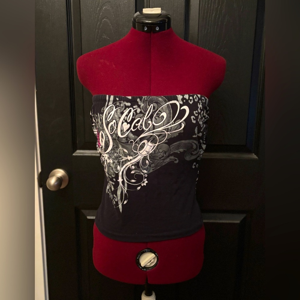 Y2K vintage 2000s affliction style So Cal grunge graphic copped tube top